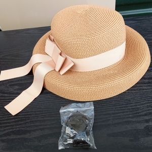 Summer Sun Straw Hat w/ Pink Bow & Strap